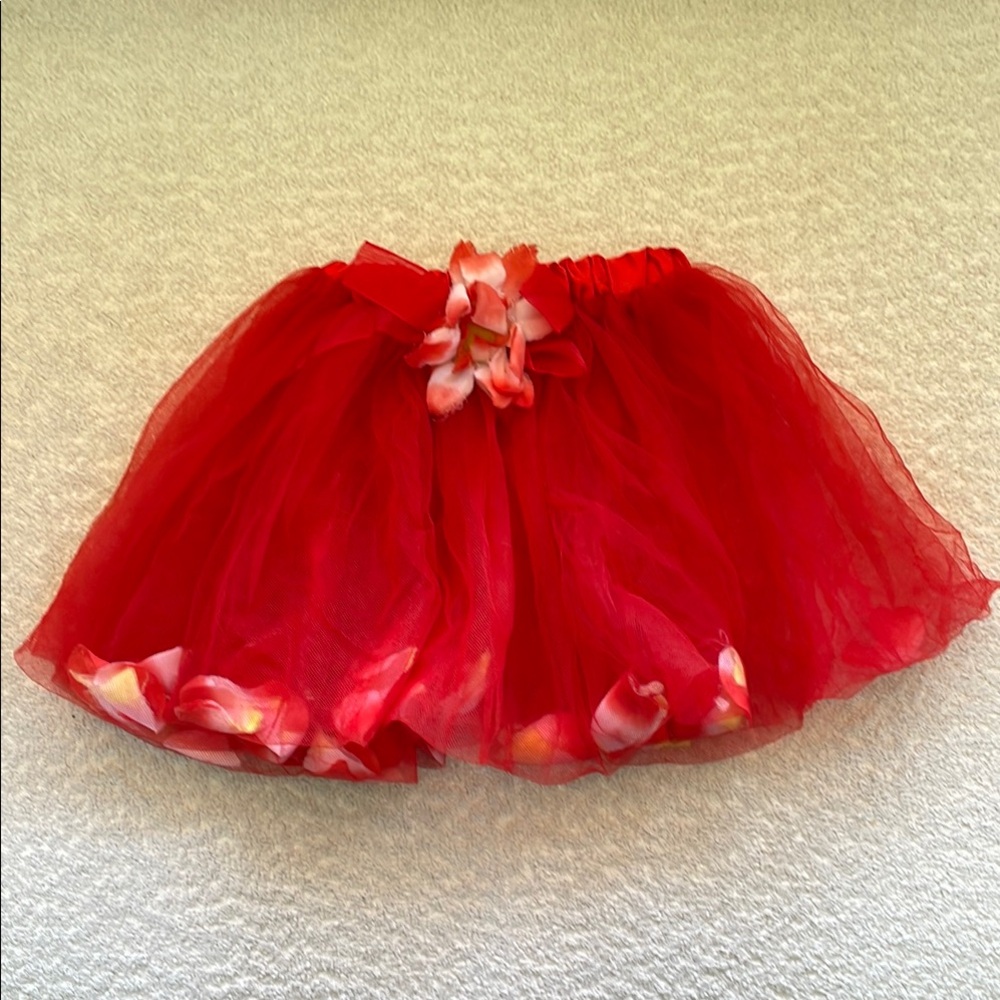 Red Tulle Skirt with Floral Accents
